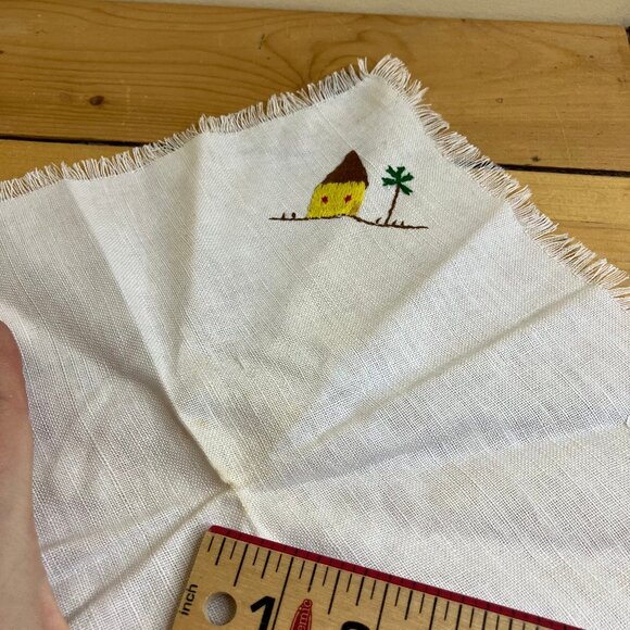 Jamaican Embroidered Napkin Set with Wood Umbrella Shape Holder Tropical Linens - Picture 9 of 11